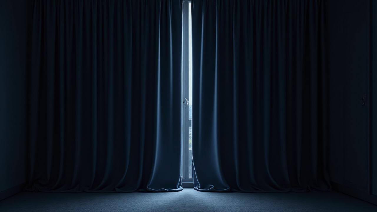 완벽하게 빛이 차단된 암막 커튼이 쳐진 객실